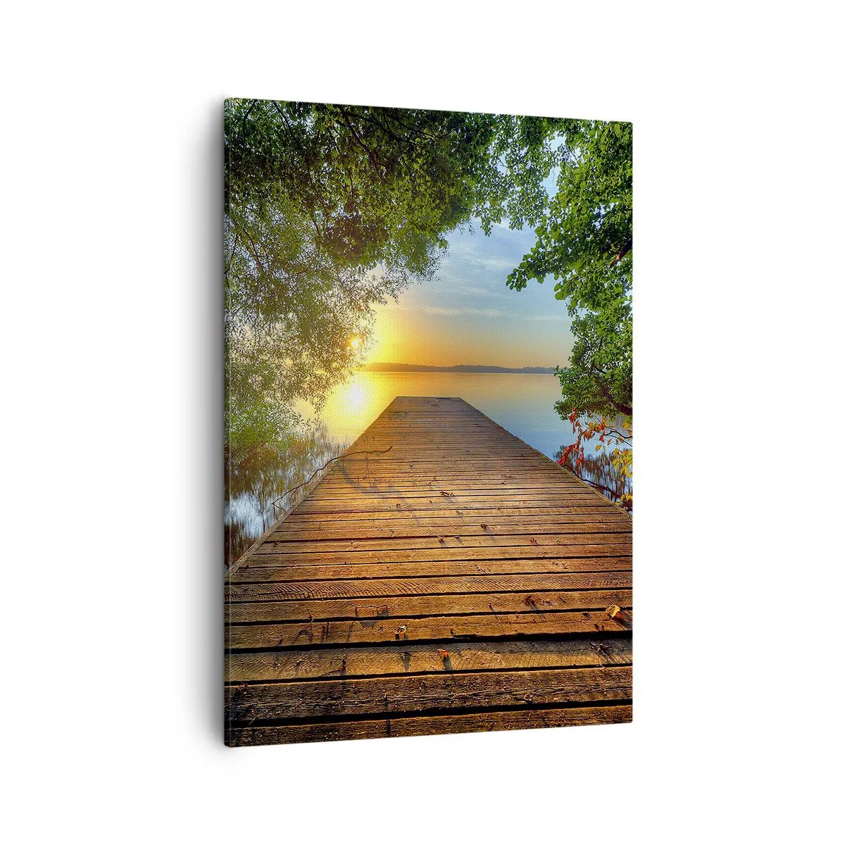 Cuadro sobre lienzo - Impresión de Imagen - Un muelle de madera rodeado de vegetación durante la puesta de sol. - 50x70cm - Tómate tu tiempo, siéntate - Decoración de pared moderna para salón y dormitorio ARTTOR