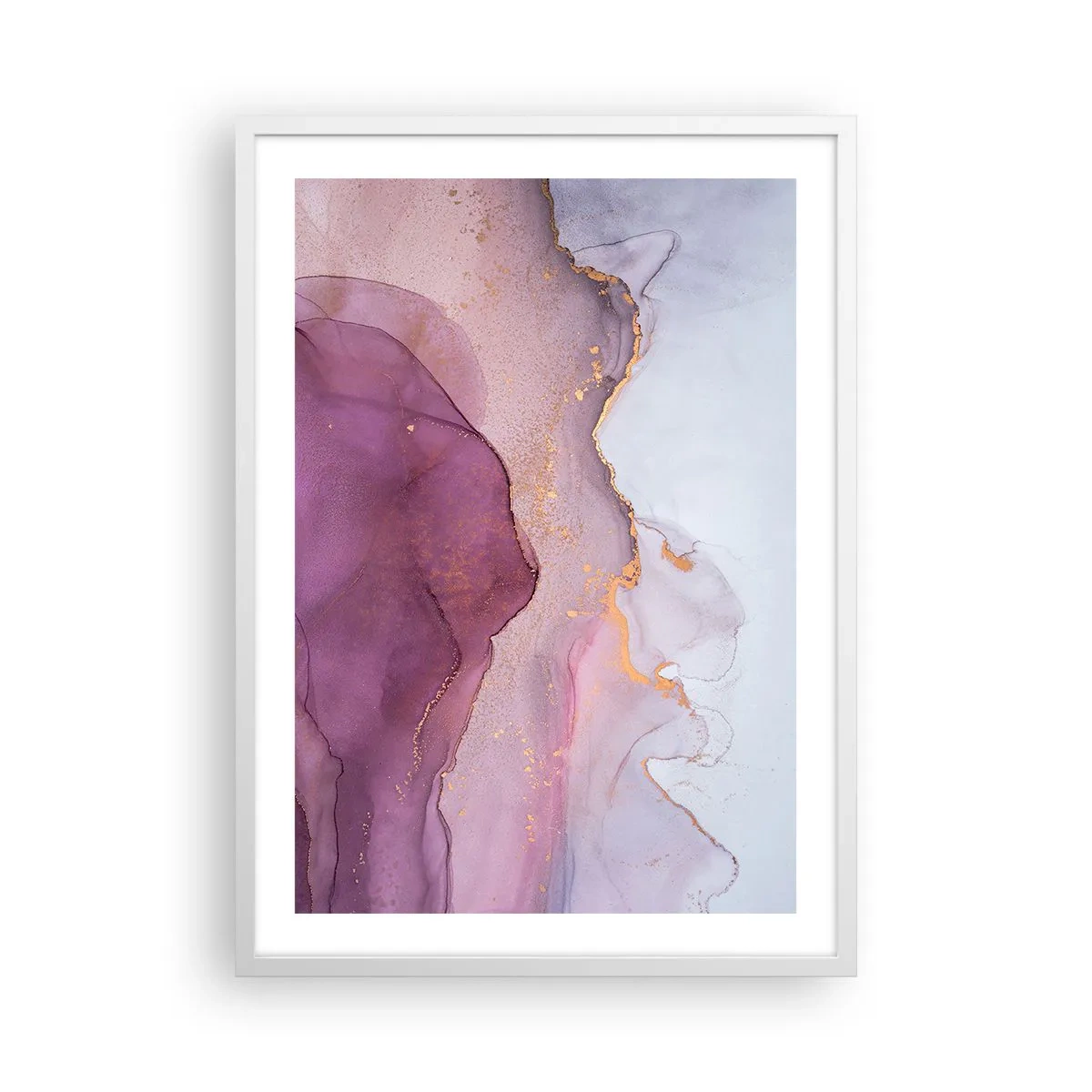 Póster en marco blanco - Olas de lila y púrpura - 50x70 cm