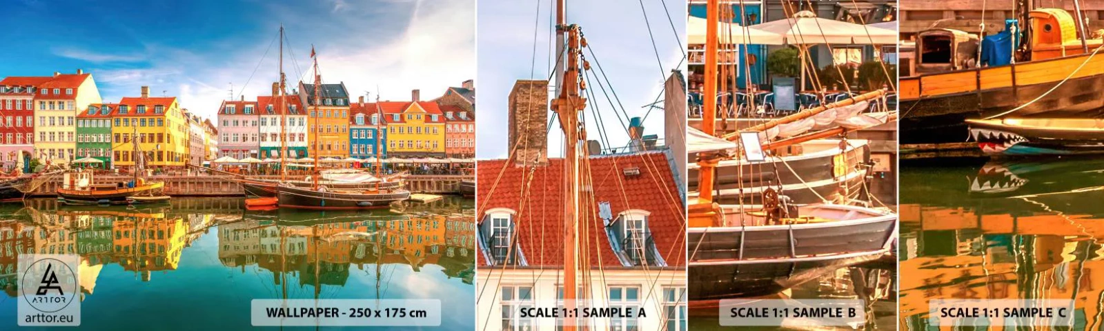 Muestra De Fotomural Standard Eco - Sobre el agua tan suave como un espejo - Paisaje, Arquitectura, Copenhague - 100x30 cm