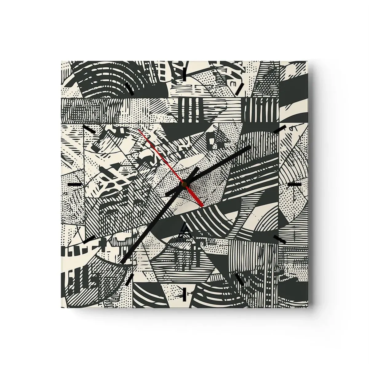 Reloj de pared - Reloj de vidrio - Patrones abstractos geométricos en tonos verdes sobre un fondo claro - 30x30cm - La dinámica del presente - Decoración de pared moderna para salón y dormitorio ARTTOR