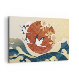 Cuadro sobre lienzo - Impresión de Imagen - Composición japonesa con grullas y olas. - 120x80cm - Un cuento de hadas japonés - Decoración de pared moderna para salón y dormitorio ARTTOR