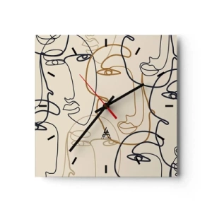 Reloj de pared - Reloj de vidrio - Caras de arte lineal minimalista sobre un fondo claro - 30x30cm - Retrato multiplicado - Decoración de pared moderna para salón y dormitorio ARTTOR