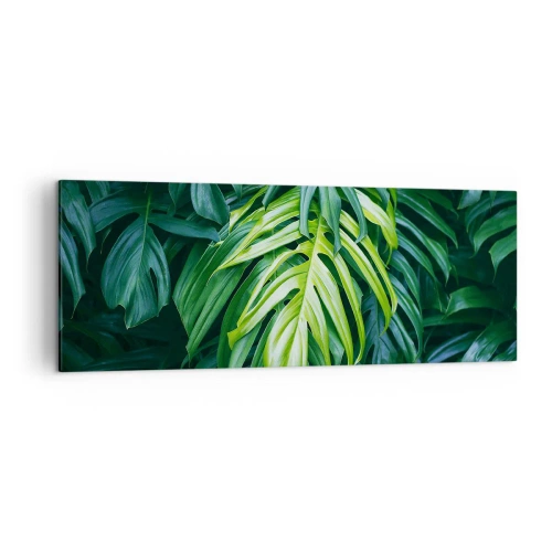 Cuadro sobre lienzo - Impresión de Imagen - Hojas verdes en un denso arreglo tropical. - 140x50cm - Sumérjase en la frescura - Decoración de pared moderna para salón y dormitorio ARTTOR