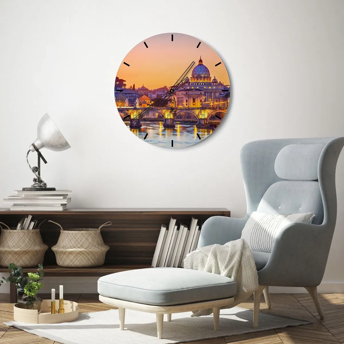 Reloj de pared - Reloj de vidrio - Crepúsculo sobre la Ciudad Eterna - 40x40 cm