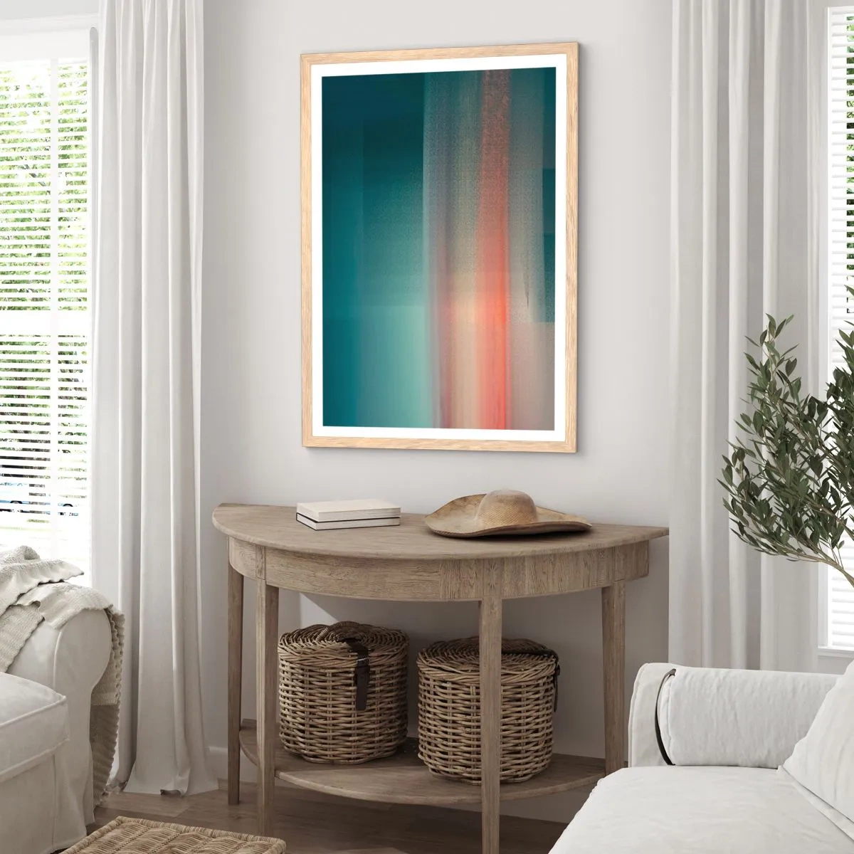Póster en marco roble claro - Abstracción: ondas de luz - 61x91 cm
