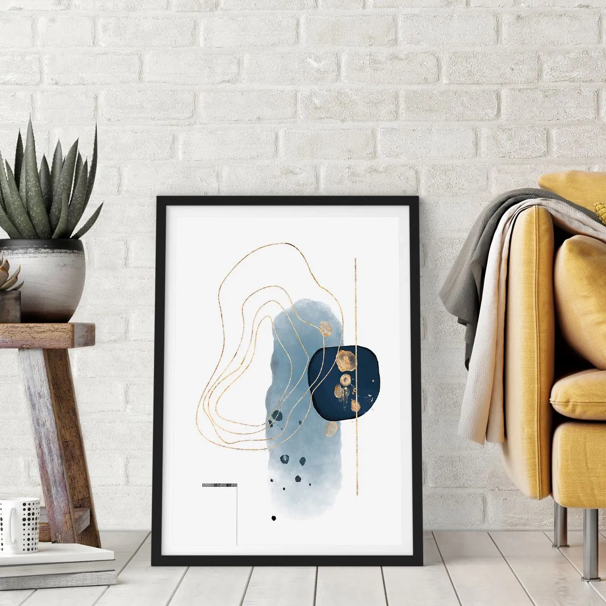 Póster en marco negro - Fantasía azul y oro - 40x50 cm