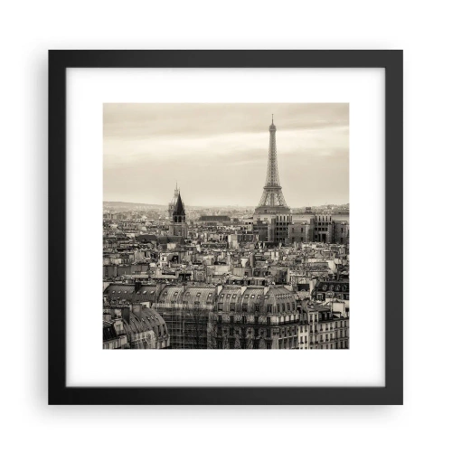 Póster en marco negro - Sobre los tejados de París - 30x30 cm