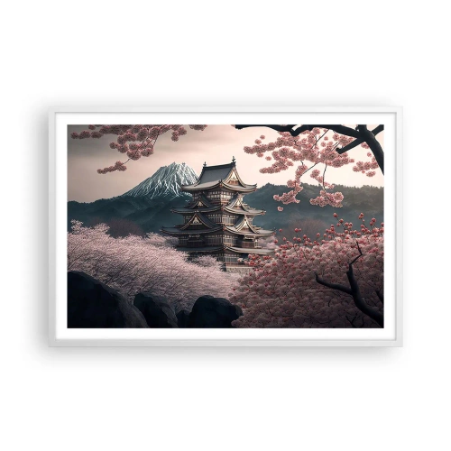 Póster en marco blanco - Tierra de cerezos en flor - 91x61 cm