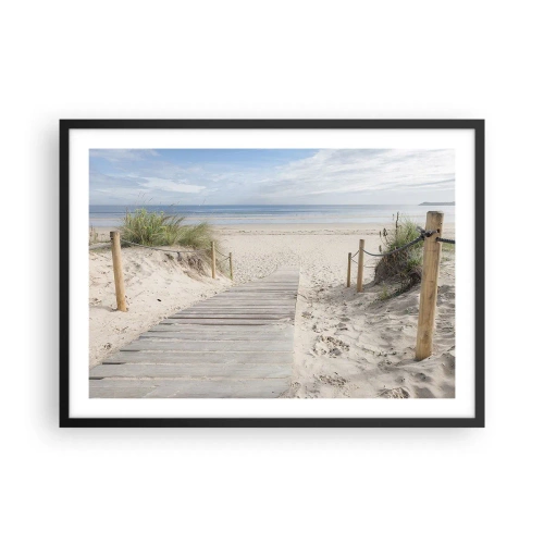 Póster en marco negro - Un camino de tablones que conduce a una playa de arena. - 70x50cm - Hasta el horizonte - Decoración de pared moderna para salón y dormitorio ARTTOR