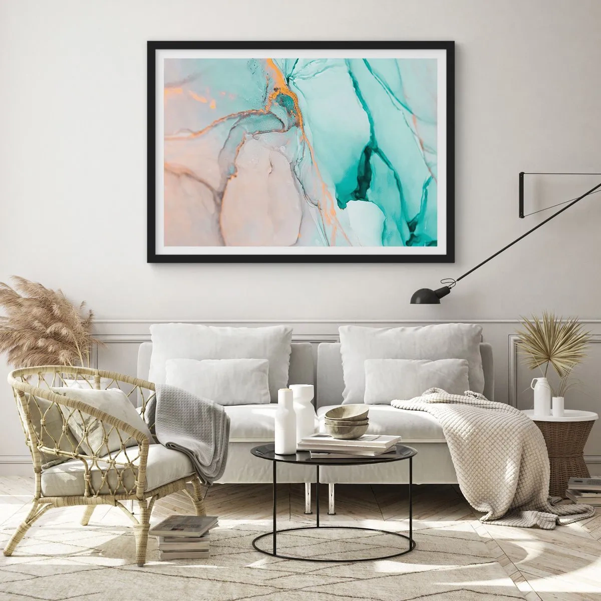 Póster en marco negro - Danza de formas y colores - 50x40 cm