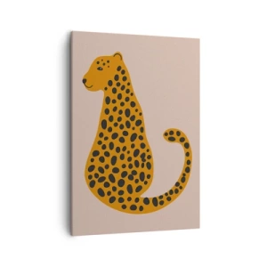 Cuadro sobre lienzo - Impresión de Imagen - Un dibujo minimalista de una pantera sobre un fondo beige. - 50x70cm - El estampado de leopardo está de moda - Decoración de pared moderna para salón y dormitorio ARTTOR