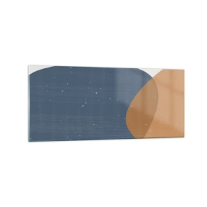 Cuadro sobre vidrio - Impresiones sobre Vidrio - Una composición geométrica minimalista en tonos azules y naranjas. - 120x50cm - Óvalos e influencias - Decoración de pared moderna para salón y dormitorio ARTTOR