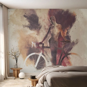 Fotomural Standard Eco - Silueta de una mujer con una bicicleta en una composición artística - 100x70cm - En las formas de mármol un alma ciclista - Decoración de pared moderna para salón y dormitorio ARTTOR