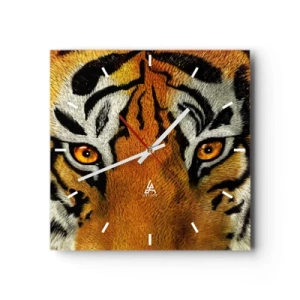 Reloj de pared - Reloj de vidrio - Retrato en primer plano de un tigre con una mirada intensa. - 30x30cm - Amenazante y hermoso - Decoración de pared moderna para salón y dormitorio ARTTOR