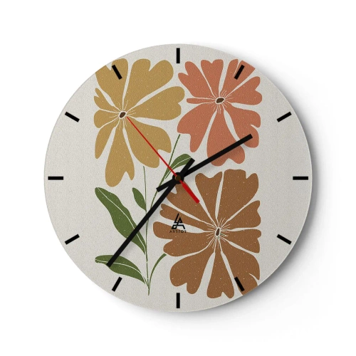 Reloj de pared - Reloj de vidrio - Una composición floral en tonos cálidos sobre un fondo claro. - 30x30cm - Naturaleza y geometría - Decoración de pared moderna para salón, cocina y dormitorio ARTTOR