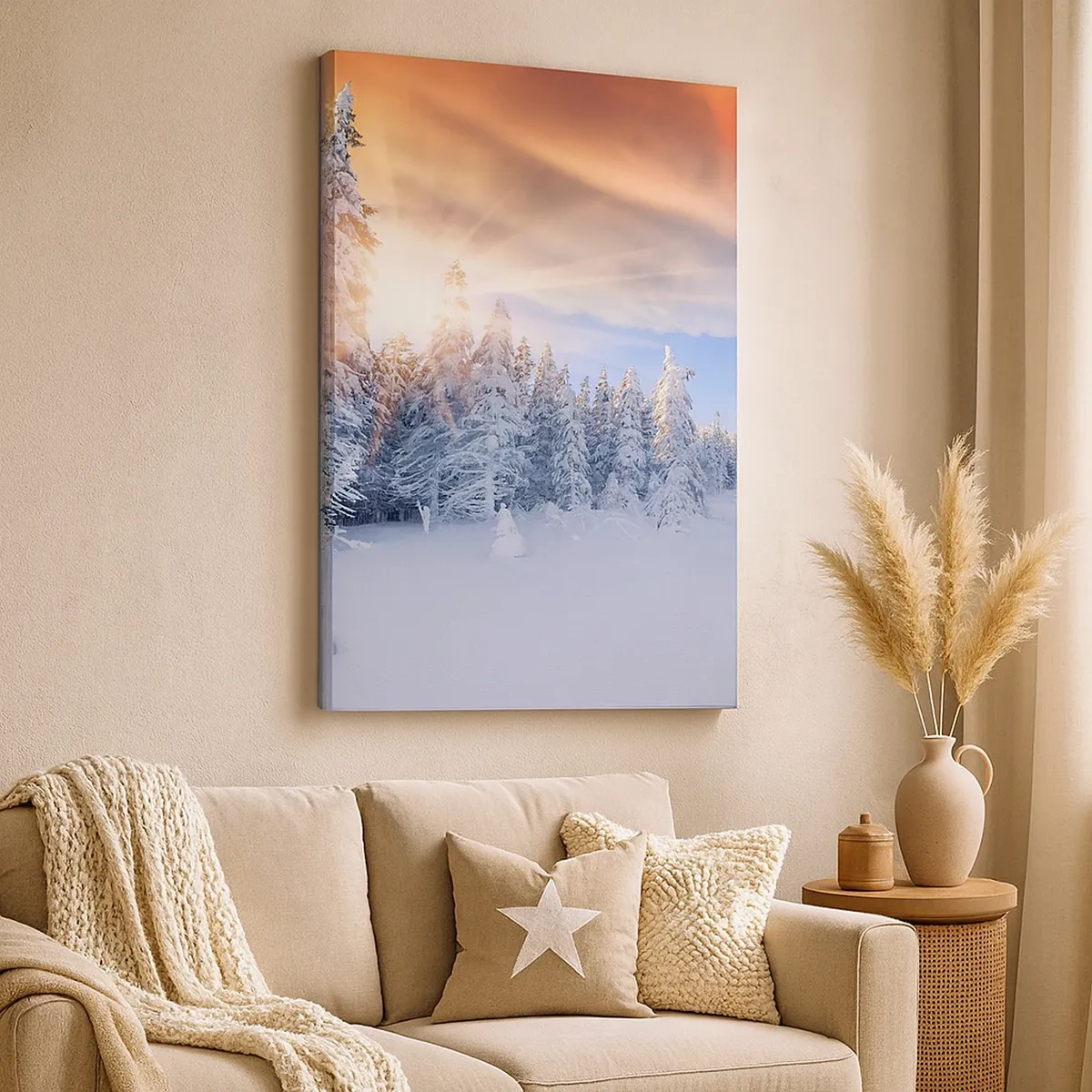 Cuadro sobre lienzo - Impresión de Imagen - Paisaje invernal con un bosque nevado al atardecer - 50x70cm - Un espectáculo de naturaleza nevada - Decoración de pared moderna para salón y dormitorio ARTTOR