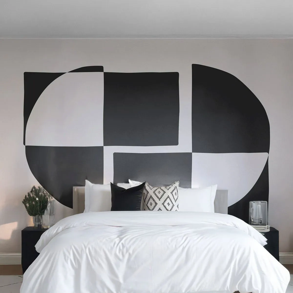 Fotomural Premium Canvas - Formas geométricas abstractas en blanco y negro - 100x70cm - Antítesis - síntesis - Decoración de pared moderna para salón y dormitorio ARTTOR
