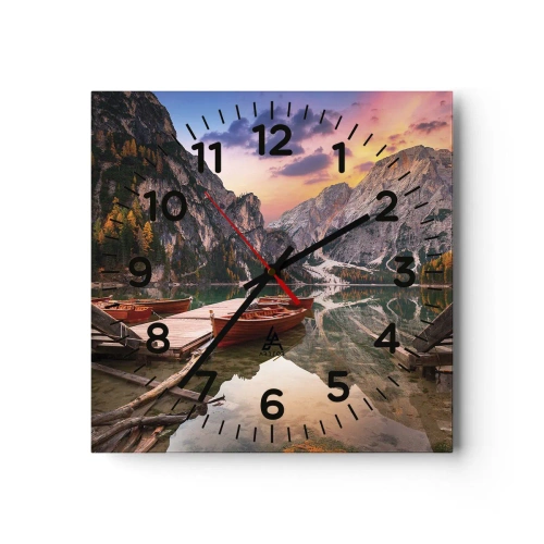 Reloj de pared - Reloj de vidrio - Espejo entre montañas - 40x40 cm