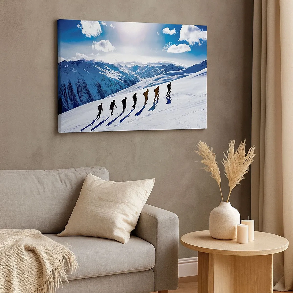 Cuadro sobre lienzo - Impresión de Imagen - Un grupo de montañeros subiendo una ladera nevada - 70x50cm - Equipo de conquistadores - Decoración de pared moderna para salón y dormitorio ARTTOR