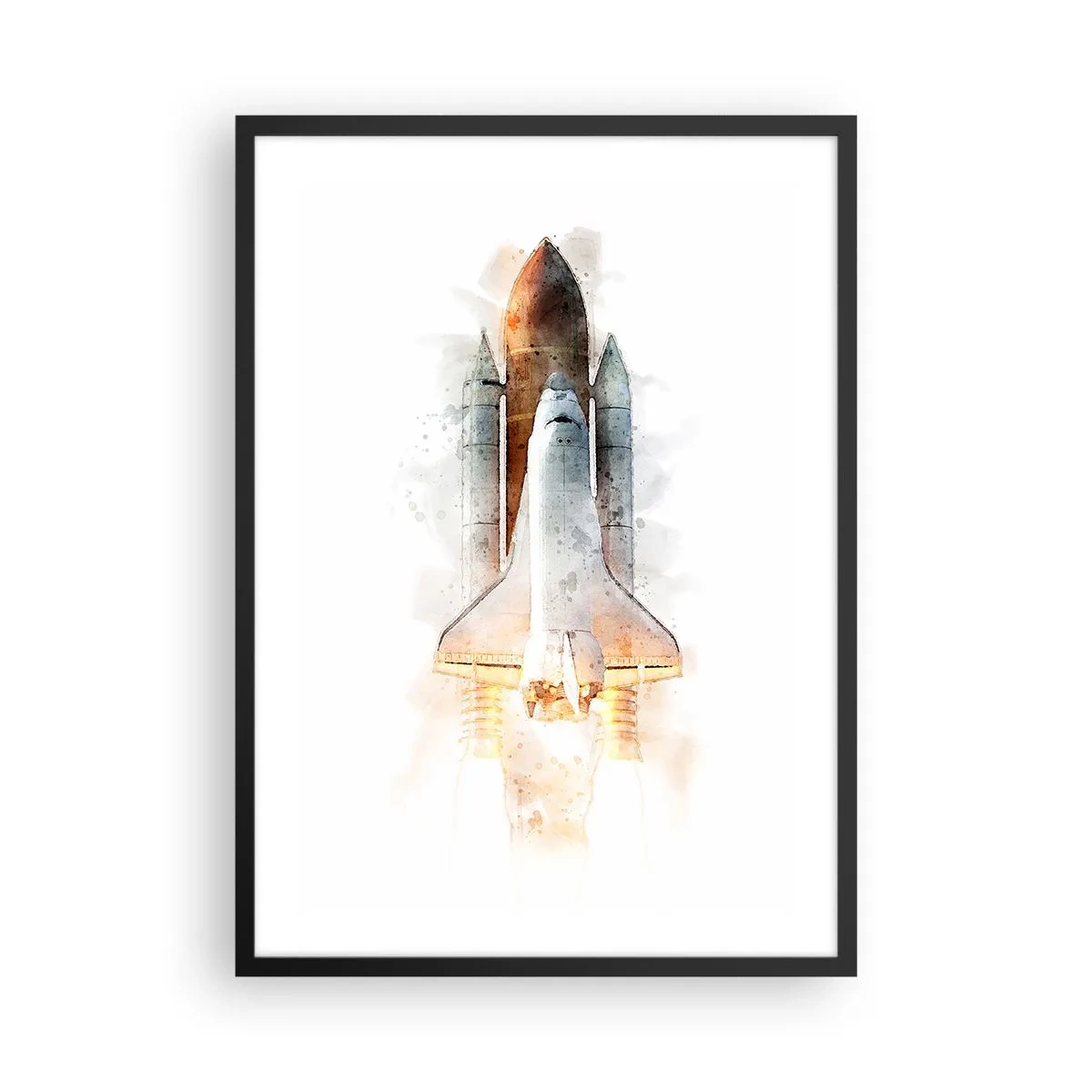 Póster en marco negro - Transbordador espacial estilo acuarela despegando - 50x70cm - El comienzo de la exploración - Decoración de pared moderna para salón y dormitorio ARTTOR