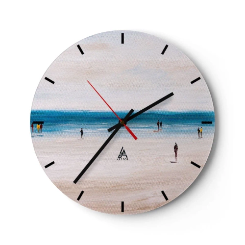 Reloj de pared - Reloj de vidrio - Figuras caminando por la playa con vistas al mar en calma - 30x30cm - Necesidad natural - Decoración de pared moderna para salón, cocina y dormitorio ARTTOR