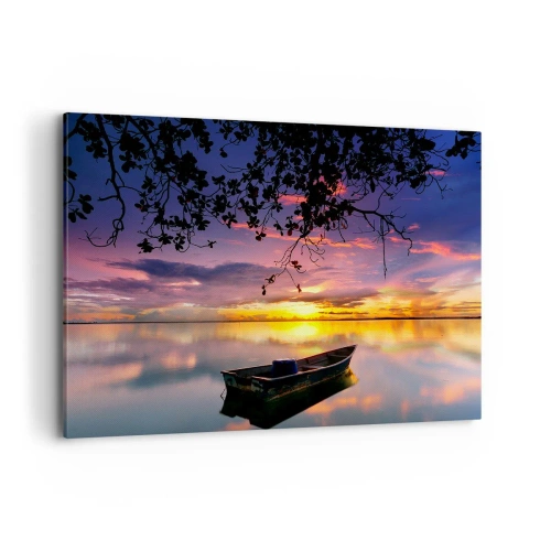 Cuadro sobre lienzo - Impresión de Imagen - Un barco en aguas tranquilas al atardecer. - 100x70cm - Un cielo de ensueño - Decoración de pared moderna para salón y dormitorio ARTTOR