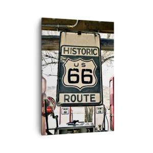 Cuadro sobre lienzo - Impresión de Imagen - Gasolinera histórica de la Ruta 66 - 70x100cm - Un viaje retro americano - Decoración de pared moderna para salón y dormitorio ARTTOR