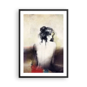 Póster en marco negro - Un retrato artístico de una mujer de espaldas en colores tenues. - 50x70cm - Líneas suaves, formas ovaladas - Decoración de pared moderna para salón y dormitorio ARTTOR