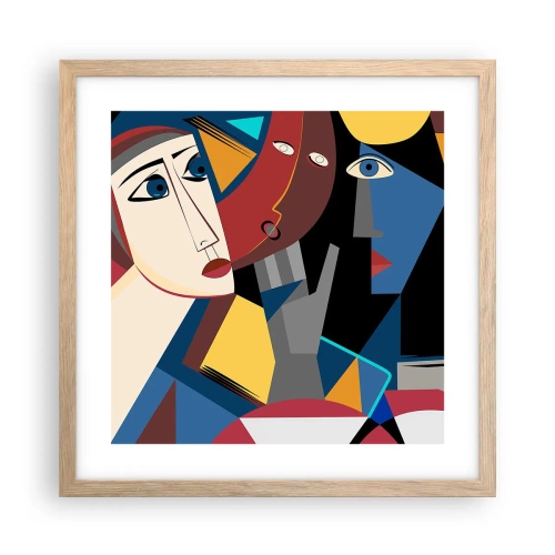 Póster en marco roble claro - Conversación cubista - 40x40 cm