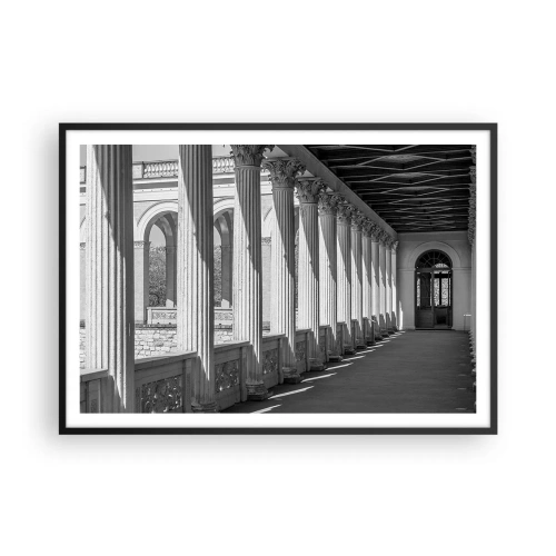 Póster en marco negro - Columnata de estilo clásico en blanco y negro - 100x70cm - Galería soleada - Decoración de pared moderna para salón y dormitorio ARTTOR