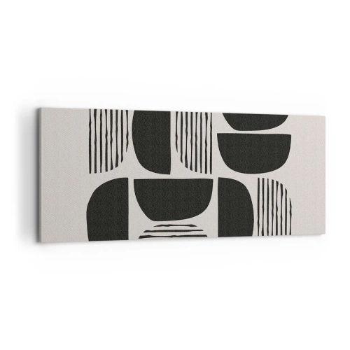 Cuadro sobre lienzo - Impresión de Imagen - Geometría con semicírculos y líneas en negro sobre fondo claro. - 120x50cm - Arreglos a medias - Decoración de pared moderna para salón y dormitorio ARTTOR