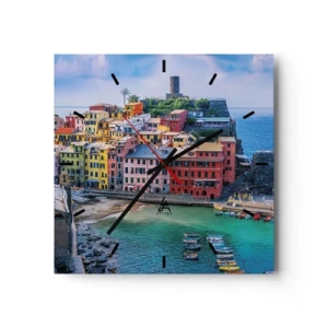 Reloj de pared - Reloj de vidrio - Un colorido pueblo costero con un pintoresco puerto. - 30x30cm - Pueblo mágico del Mediterráneo - Decoración de pared moderna para salón y dormitorio ARTTOR