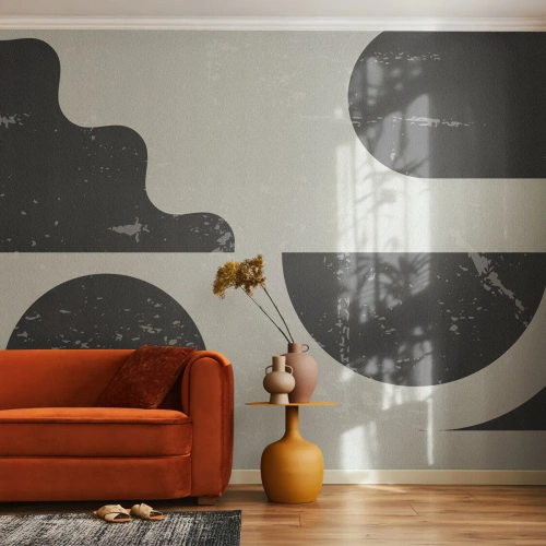 Fotomural Premium Sand - Composición geométrica abstracta en negro y gris. - 100x70cm - Composición arriba y abajo - Decoración de pared moderna para salón y dormitorio ARTTOR