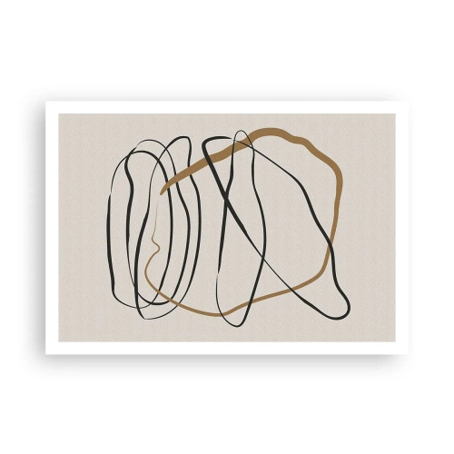 Póster - Líneas artísticas en negro y dorado sobre un fondo claro. - 100x70cm - Composición: danza lineal - Decoración de pared moderna para salón y dormitorio ARTTOR