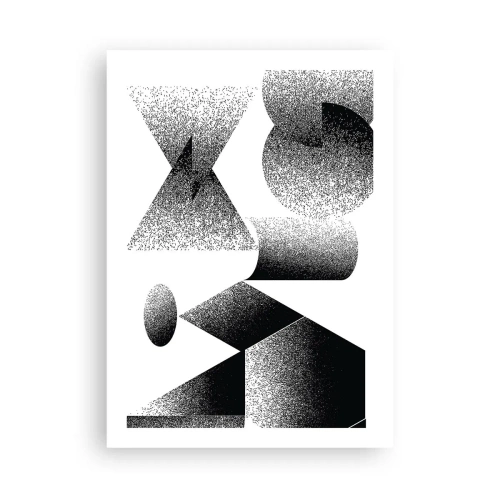 Póster - Composición abstracta de formas geométricas en blanco y negro. - 50x70cm - Ángulos y óvalos - Decoración de pared moderna para salón y dormitorio ARTTOR