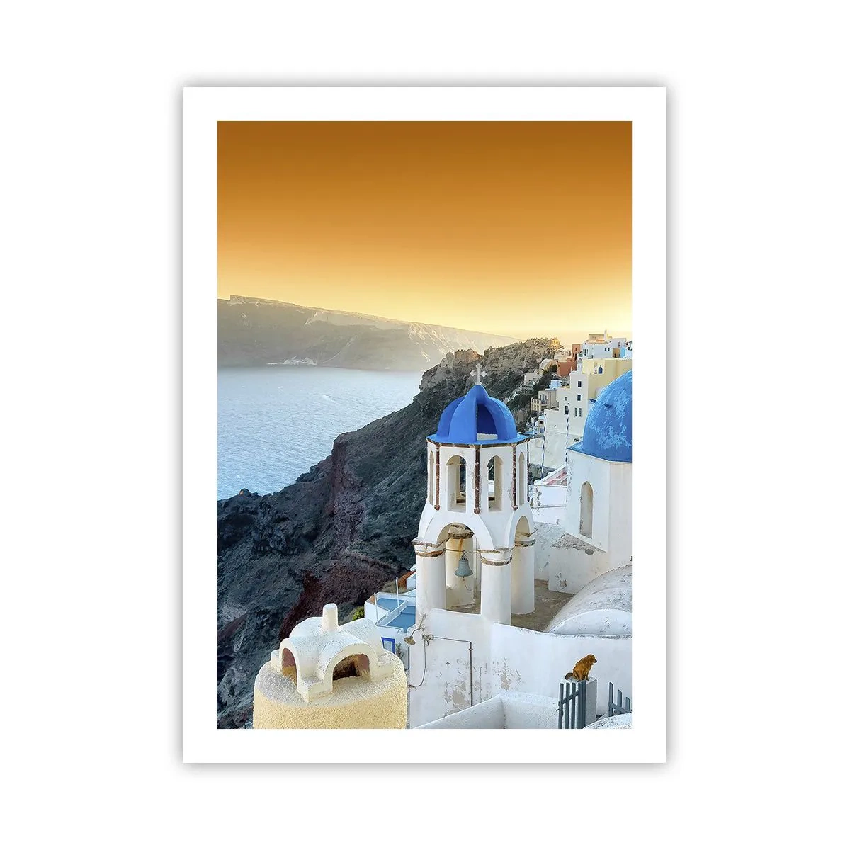 Póster - Santorini con sus casas blancas y cúpulas azules - 50x70cm - Santorini - el abrazo a las rocas - Decoración de pared moderna para salón y dormitorio ARTTOR