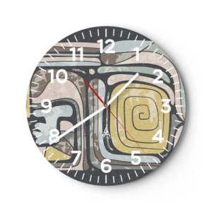 Reloj de pared - Reloj de vidrio - Abstracción con espíritu precolombino - 30x30 cm
