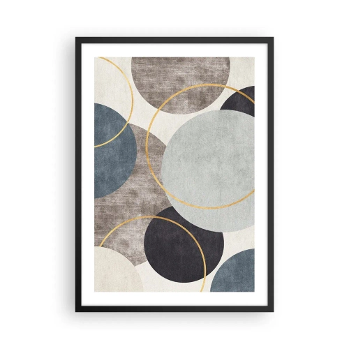 Póster en marco negro - Composición geométrica abstracta con círculos en tonos azules. - 50x70cm - Círculo tras círculo - Decoración de pared moderna para salón y dormitorio ARTTOR