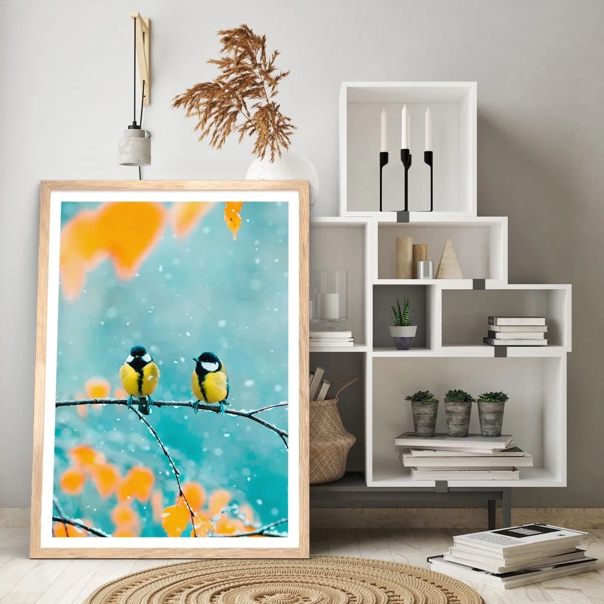 Póster en marco roble claro - Cotilleo de pájaros - 70x100 cm