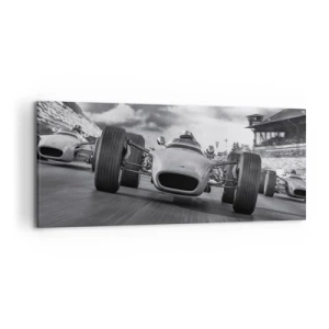 Cuadro sobre lienzo - Impresión de Imagen - Carrera de coches clásicos en movimiento - 120x50cm - ¡Hay poder! - Decoración de pared moderna para salón y dormitorio ARTTOR