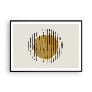 Póster en marco negro - Un motivo minimalista con un círculo amarillo y líneas negras. - 100x70cm - Abstracción cálida - Decoración de pared moderna para salón y dormitorio ARTTOR