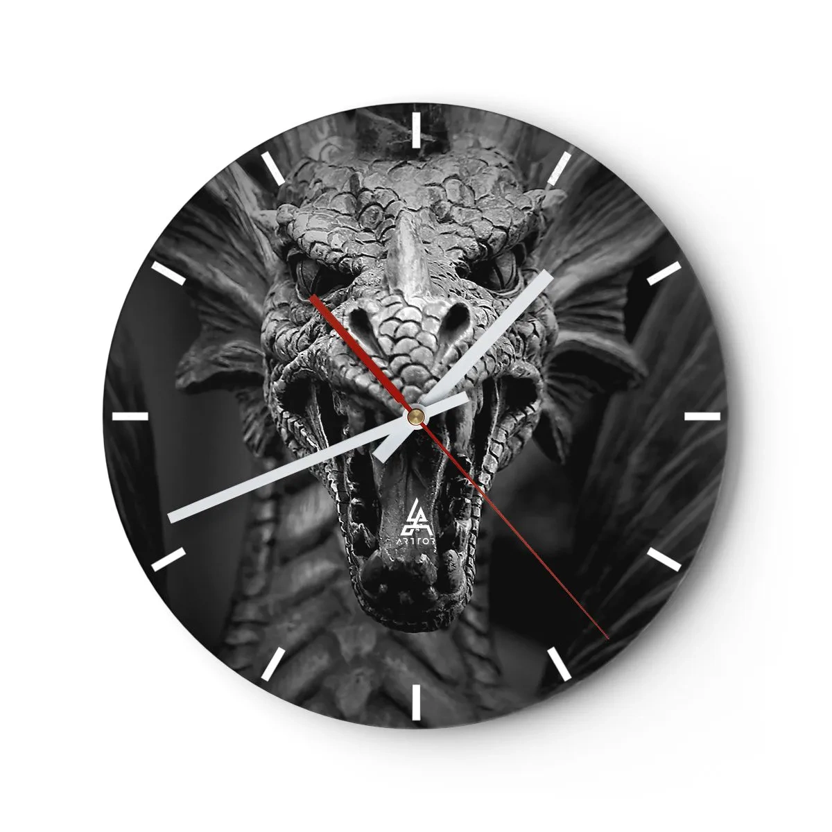 Reloj de pared - Reloj de vidrio - Dragón de cuento de hadas en gris - 40x40 cm