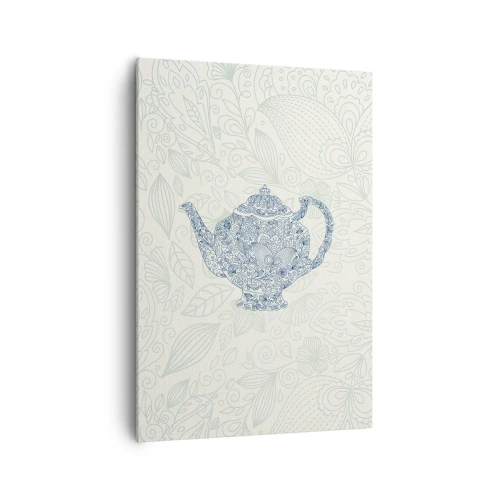 Cuadro sobre lienzo - Impresión de Imagen - Dibujo decorativo de una tetera con adornos azules. - 70x100cm - El encanto del té - Decoración de pared moderna para salón y dormitorio ARTTOR