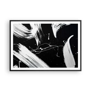 Póster en marco negro - Trazos blancos abstractos sobre un fondo negro - 100x70cm - Rompiendo la oscuridad - Decoración de pared moderna para salón y dormitorio ARTTOR
