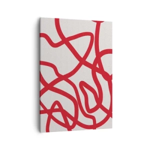 Cuadro sobre lienzo - Impresión de Imagen - Líneas abstractas rojas sobre un fondo blanco - 50x70cm - Rojo sobre blanco - Decoración de pared moderna para salón y dormitorio ARTTOR