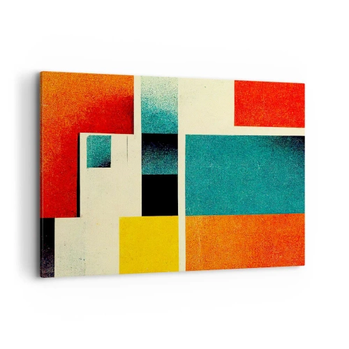 Cuadro sobre lienzo - Impresión de Imagen - Abstracción geométrica con rectángulos y cuadrados de colores. - 120x80cm - Abstracción geométrica - buena energía - Decoración de pared moderna para salón y dormitorio ARTTOR