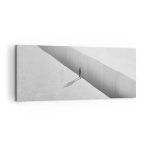 Cuadro sobre lienzo - Impresión de Imagen - Una figura solitaria se encuentra sobre un profundo abismo en un entorno monocromático. - 120x50cm - Sin un destino claro - Decoración de pared moderna para salón y dormitorio ARTTOR