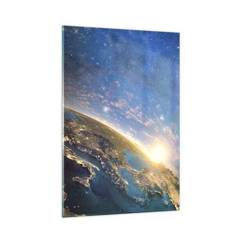 Cuadro sobre vidrio - Impresiones sobre Vidrio - Vista de la Tierra desde el espacio al amanecer - 80x120cm - Mirémonos a nosotros mismos desde la distancia - Decoración de pared moderna para salón y dormitorio ARTTOR