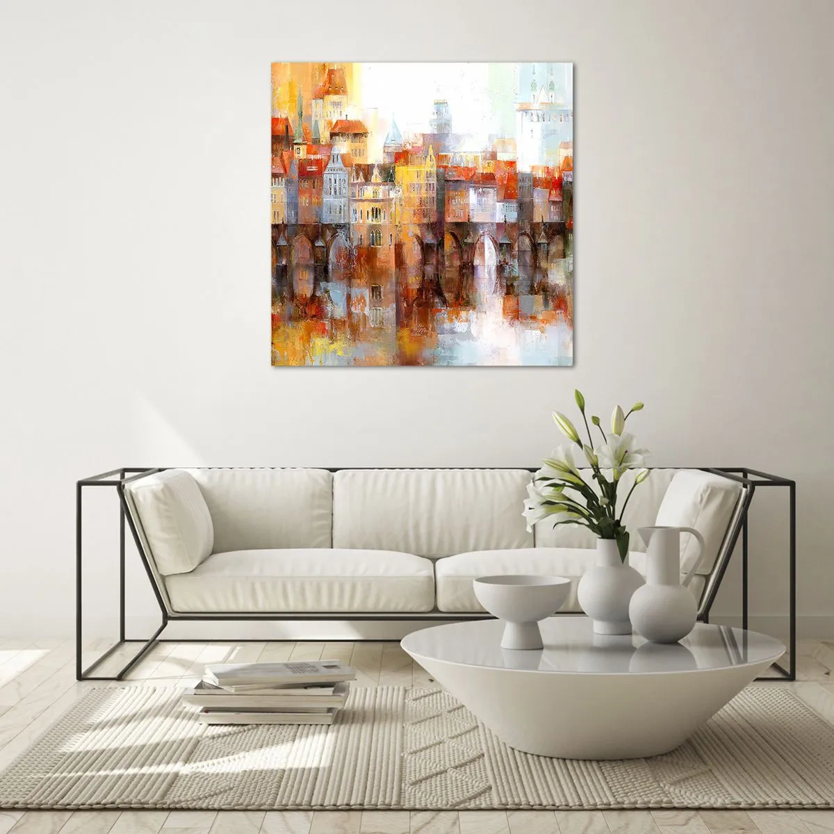 Cuadro sobre vidrio - Impresiones sobre Vidrio - Puente y ciudad - 40x40 cm