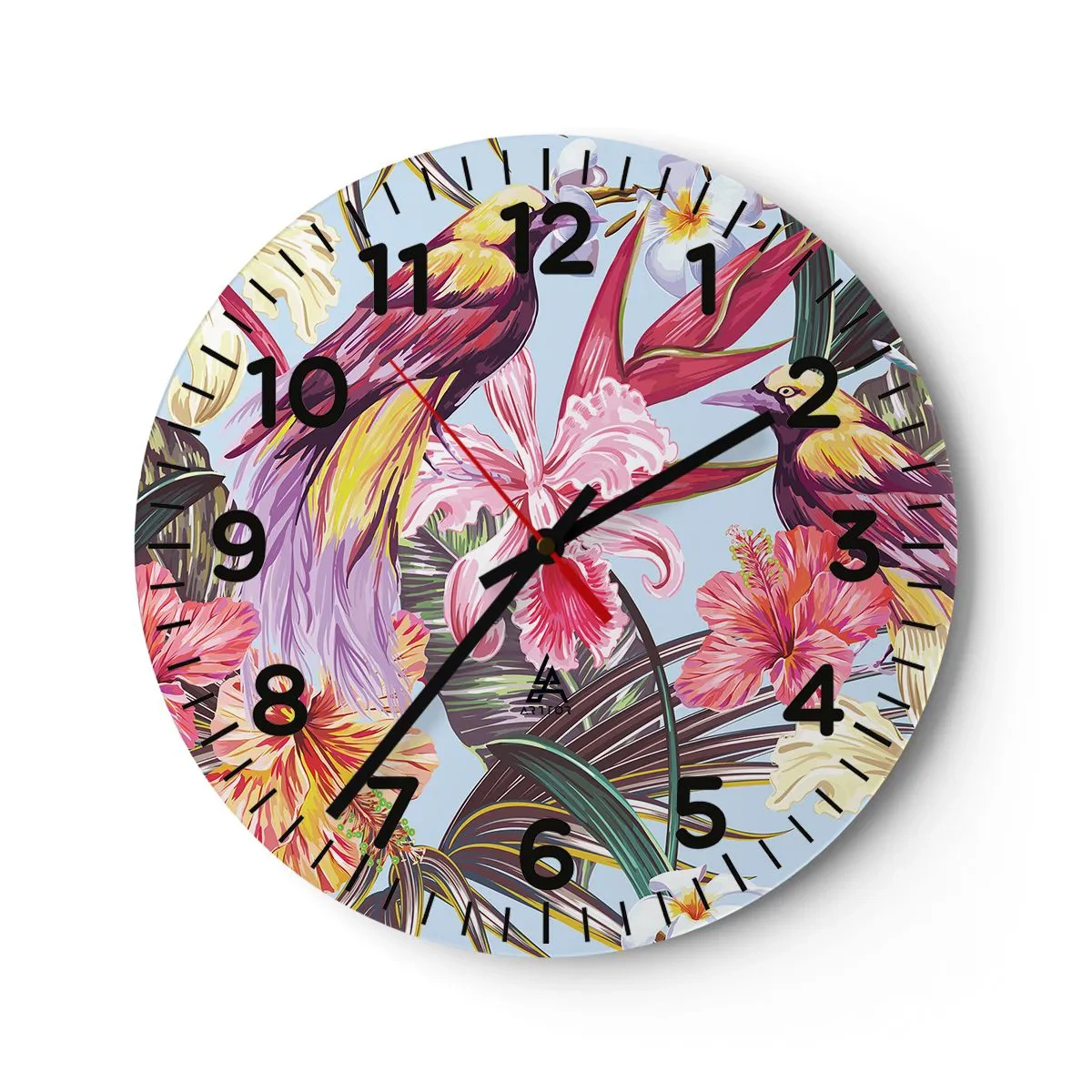 Reloj de pared - Reloj de vidrio - Pétalos y plumas - 30x30 cm